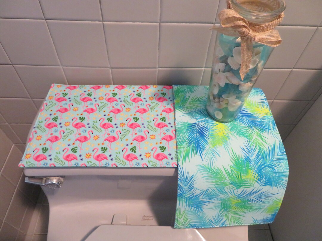 Pink Flamingo Toilet Tank Runner Reversible Tropical Toilet Tank Topper ...