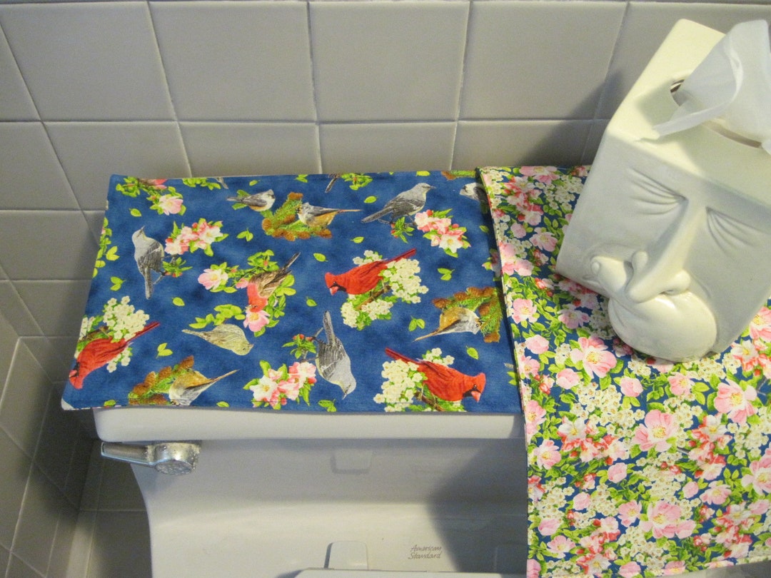 Bird Toilet Tank Runner Blue Toilet Tank Topper Pink Red Cardinal