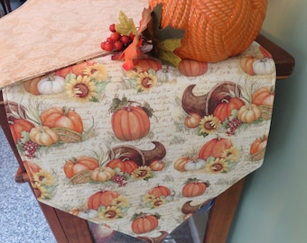 Reversible Fall Table Runner: Cornucopia, Pumpkins, Sunflowers 54" 72"