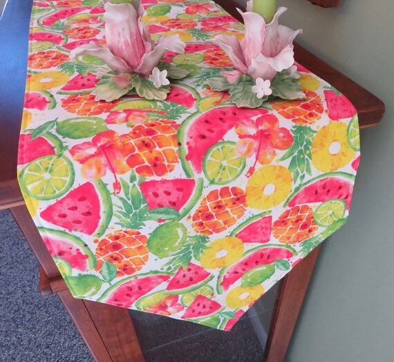 72 Tropical Pineapple Table Runner Reversible Summer