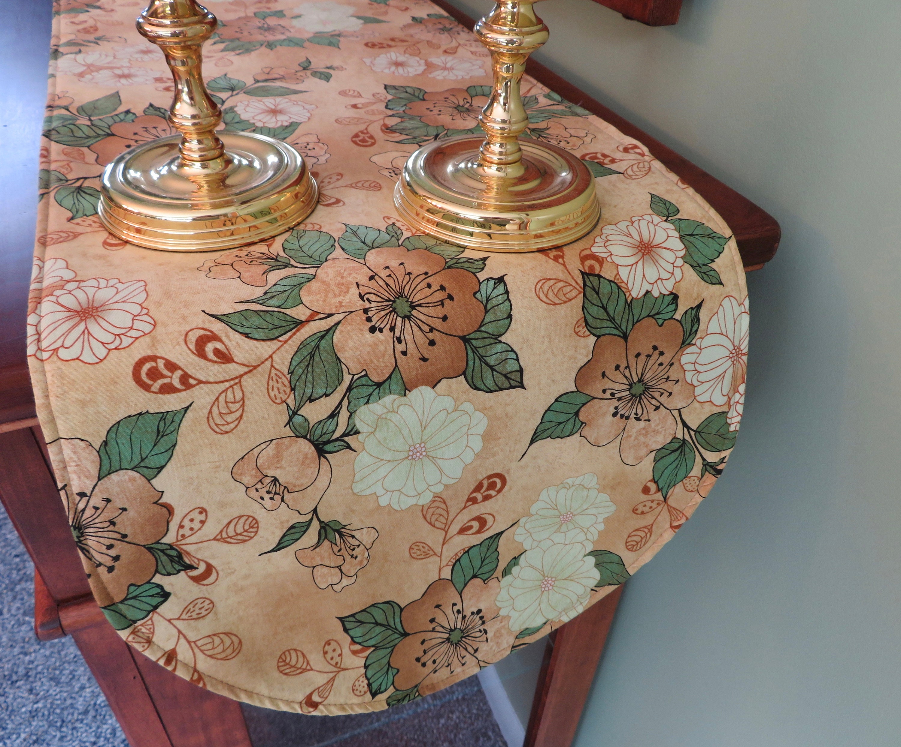 Spring Green Floral Oval Placemats Reversible Sage Tan Beige Etsy