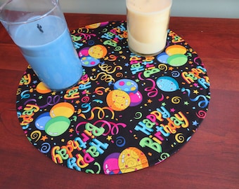 Round Birthday Placemats Reversible Birthday Party Placemats Happy Birthday Placemats Balloon Placemat Girl Boy Birthday Centerpiece