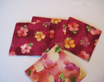 SALE Pink Floral Coasters 4 or 6 Reversible Pink Coasters Spring Mug Rugs Floral Coasters Pink Kitchen Decor Easter Table Decor