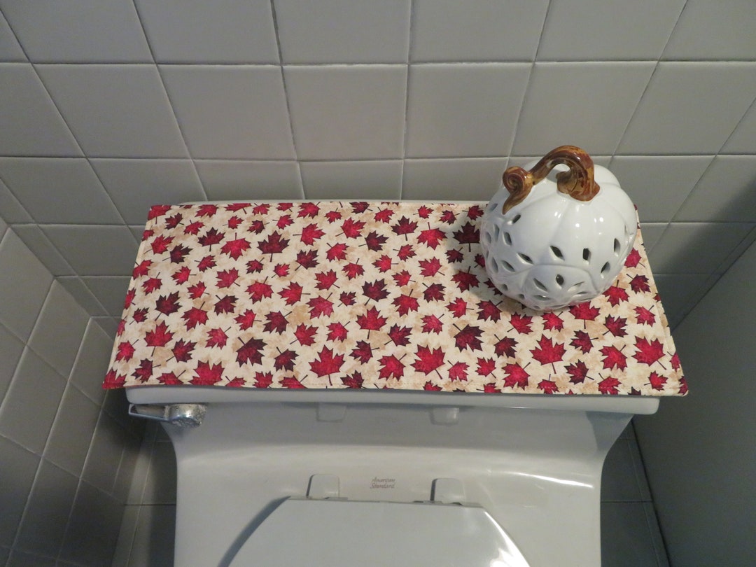 Burgundy Fall Leaves Toilet Tank Topper Beige Brown Dark Red Etsy