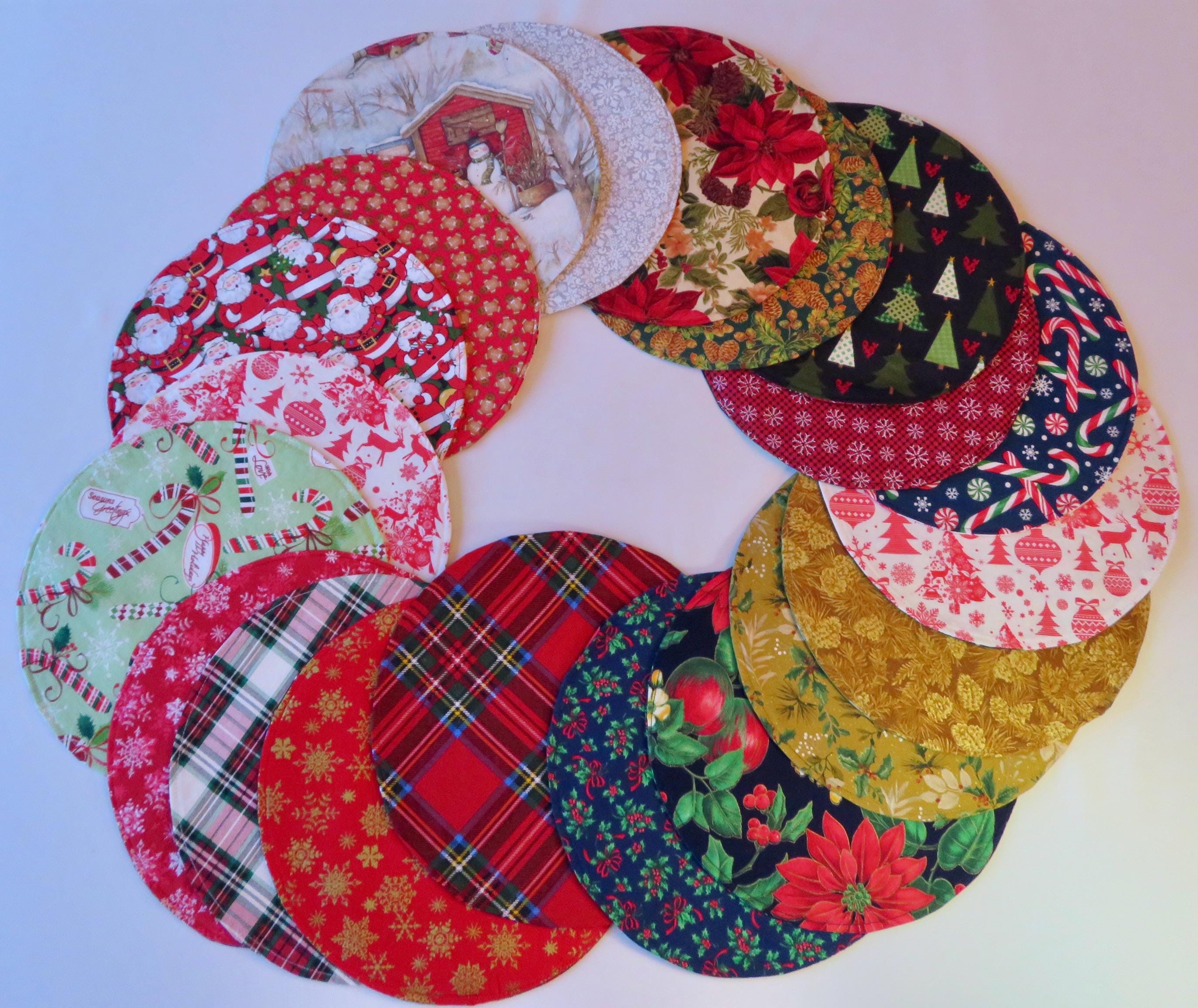 Christmas 11"  Circular Placemat/Centerpiece Reversible Round Holly Placemat Poinsettia Santa Candy Cane Table Decor Christmas  Home Decor