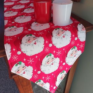 54&quot; Santa Christmas Table Runner Reversible Snowflake Table Runner Santa Claus Table Runner Stripe Red Christmas Runner Santa Table Decor