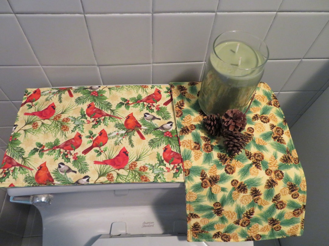 Christmas Cardinal Toilet Tank Runner Pinecone Toilet Tank Topper Holly