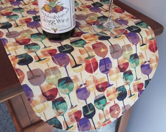 36" Wine Lovers Wine Glass Table Runner Wine Runner Reversible  Wine Purple Grape Runner Tuscany Runner Wine Country Wine Centerpiece