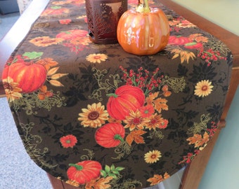 36" Pumpkin and Sunflower Table Runner Reversible Fall Table Runner Thanksgiving Table Runner Brown Table runner Brown Orange Table Decor