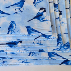 Blue Bird Placemats Reversible set of 4 or 6 Blue and White Floral Placemats Summer Placemats Bird Lovers Gift Bird Table Decor image 2