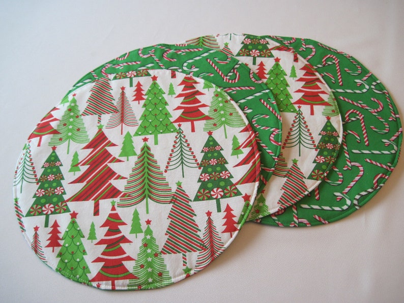 Circular Christmas Placemats Reversible Round Candy Cane Etsy