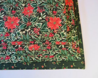 Green Holly Poinsettia Placemats Reversible Set 4 or 6 Green  Green Red  Christmas Placemats  reversible Christmas Placemats