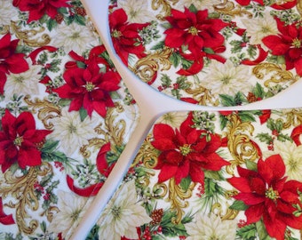 Red and White Poinsettia Wedge Placemats Set 4 or 6 Poinsettia Christmas Wedge Placemats Christmas Placemats for a round table Holiday Decor