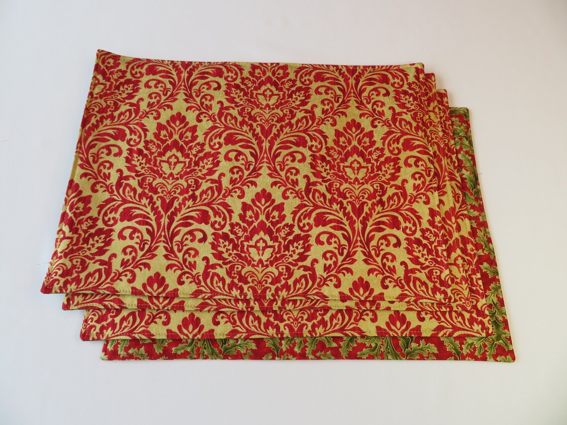 Red Gold Christmas Placemats Set 4 or 6 Red Gold Damask Etsy