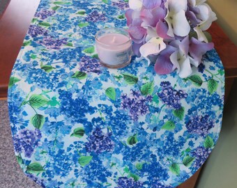 36" Blue Purple Hydrangea Table Runner Reversible Summer Table Runner Lavender Runner Hydrangea Table Decor Purple Butterfly Table Runner