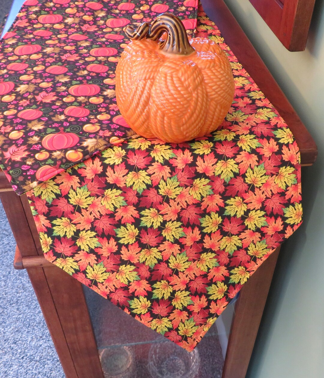 54 Fall Pumpkin and Leaves Table Runner Reversible Black - Etsy
