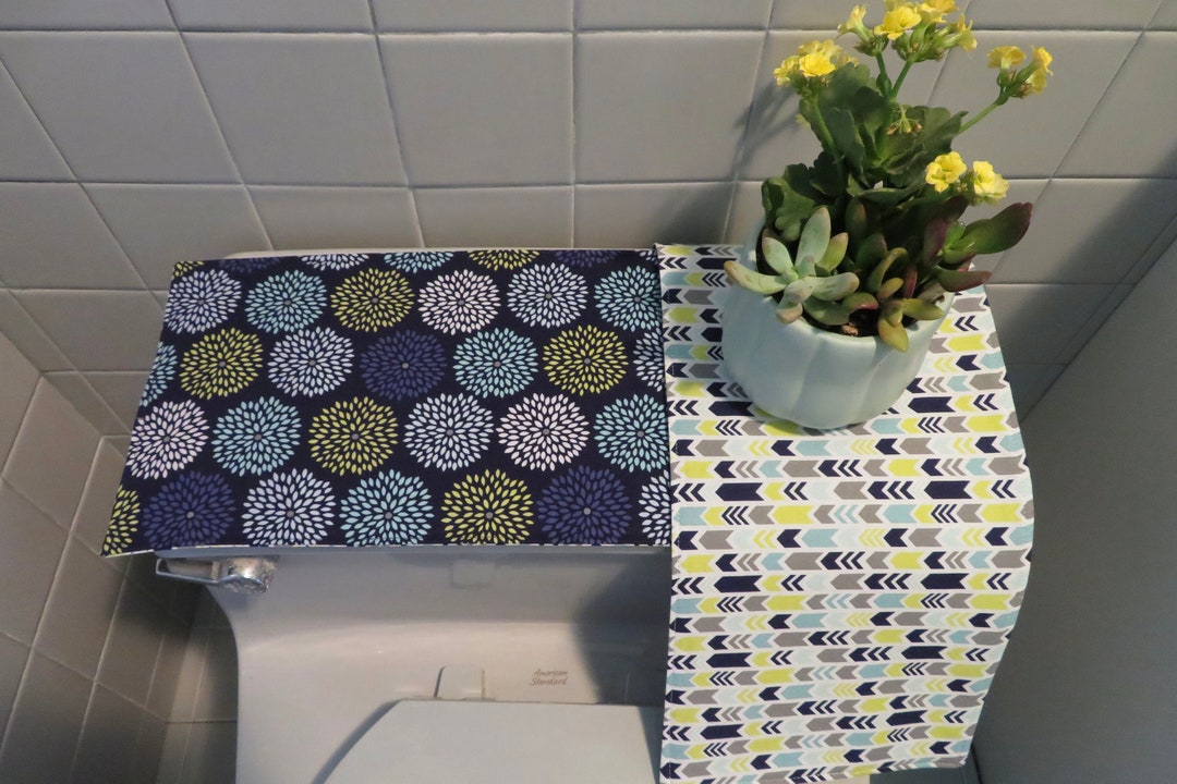 Navy Blue Modern Floral Toilet Tank Runner Blue Gray Arrow Toilet Tank