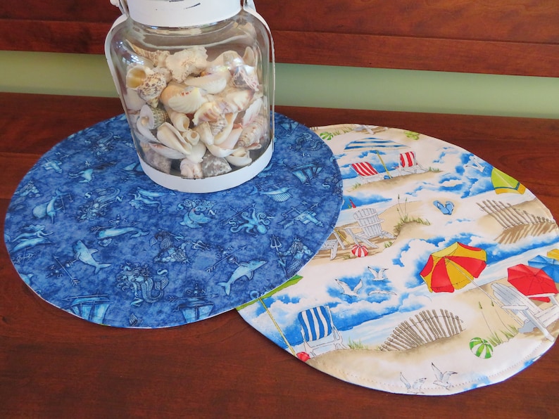 Summer Beach Round Placemats Reversible Set Seaside Circular Etsy