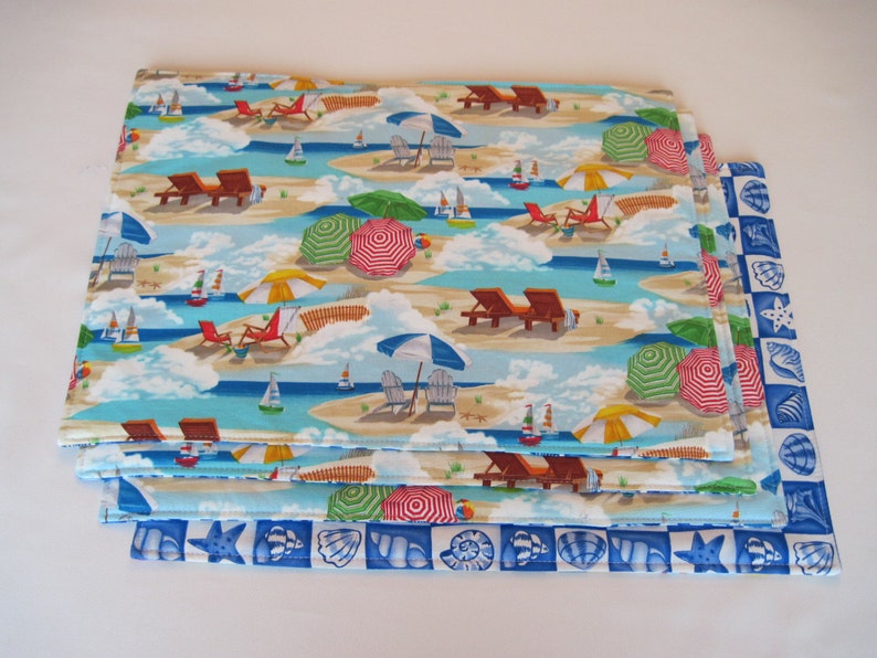 Beach Placemats Reversible Set of 4 or 6 Summer Placemats Etsy