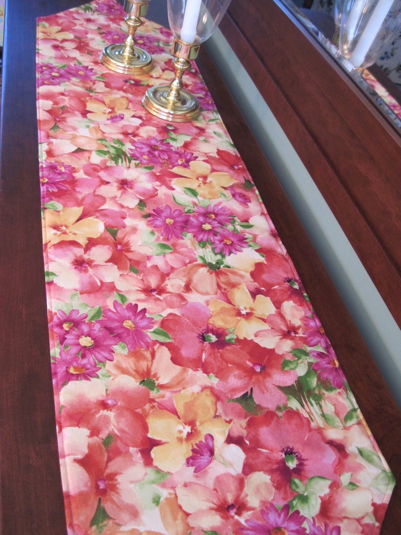 54 Pink Floral Table Runner Reversible Pink Table Runner Etsy