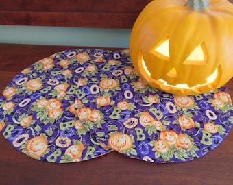 Halloween Round Placemats Reversible Set 2 4 or 6 Jack O'Lantern Circular Placemats Pumpkin Centerpiece Fall Placemats Pumpkin Decor