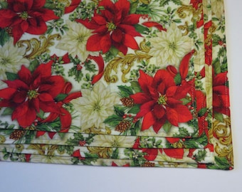 Red and White Poinsettia Placemats Set 4 or 6 Christmas Holly Placemats Green Holly and Red Berry Placemats Holiday Decor