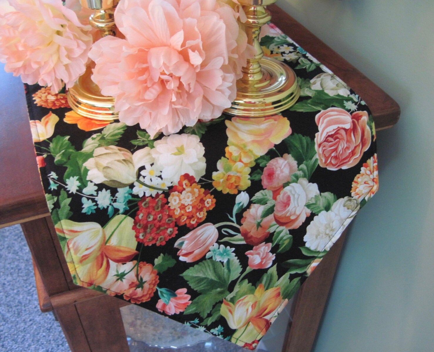 54 72 Black Floral Table Runner Reversible Pink - Etsy Israel
