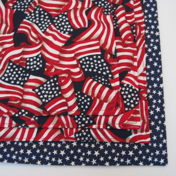 American Flag Placemats Reversible set 4 or 6 Red White and Blue Placemats Patriotic Placemats  4th of July Table Decor Flag Home Decor