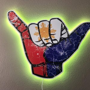 Philippines Flag Shaka Hand LED Neon Sign, Filipino Pride Decor