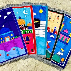 Velvet Kids Prayer Mats, Salah Mat, Muslim Prayer Rug for kids