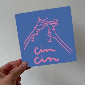 Confezione da 10 biglietti di auguri disegnati a mano / biglietti di auguri per la festa di Cin Cin / Cin Cheers Sante / interno vuoto / congratulazioni / arte alla moda disegnata a mano