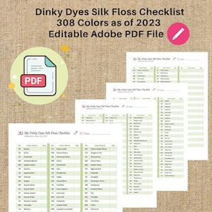 Editable Dinky Dyes Silk Embroidery Floss Checklist 2023 Colors Printable Expandable Form PDF Instant Download