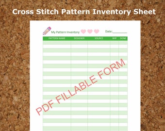 Editable & Printable Cross Stitch Pattern Inventory Sheet Adobe PDF Fillable Form