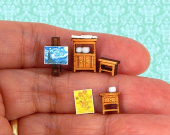 1/144 Scale Dollhouse Miniature Artist Studio Furniture Set Assembled with Paintings So Tiny!!!