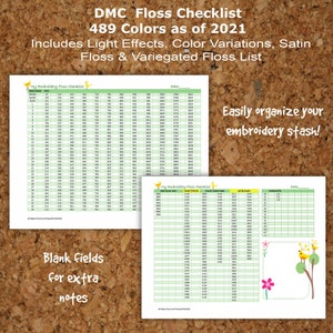 DMC Floss Checklist Form PDF Instant Download 2021 Solid Colors 489 Includes Light Effects, Color Variations, Satin Floss & Variegated