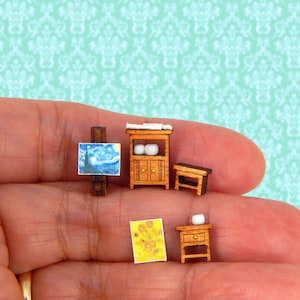 1/144 Scale Dollhouse Miniature Artist Studio Furniture Set Assembled with Paintings So Tiny!!!