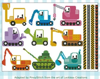 Colorful Heavy Equipment Collection Cross Stitch PDF chart