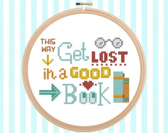 Quotables Books Get Lost in Good Books Counted Cross Stitch PDF Chart