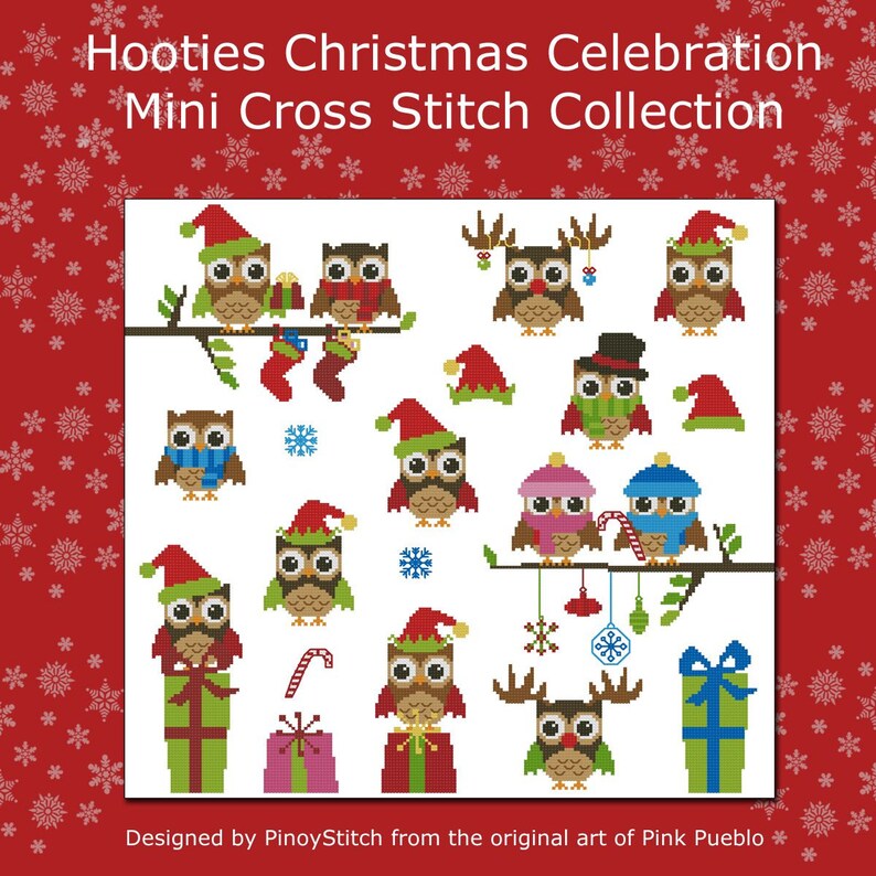 Hooties Christmas Celebration Owls Mini Collection Cross Stitch PDF Chart