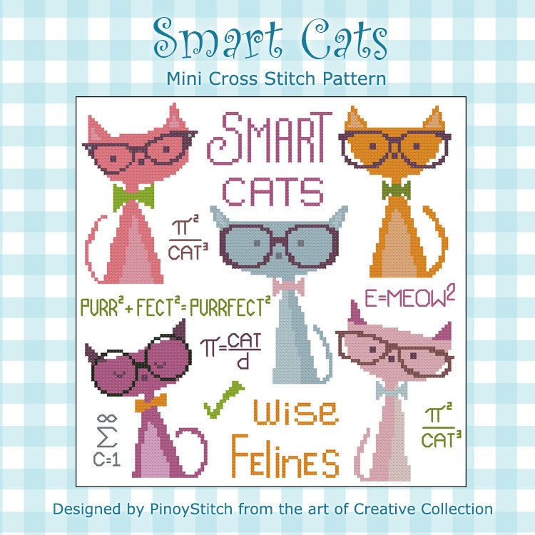 Tableau PDF Smart Cats with Glasses Cross Stitch