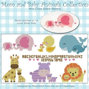 Mom and Baby Animals Collection Cross Stitch PDF Chart image 1