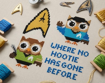 Geeky Sci-Fi Cross Stitch Pattern | Modern Space Owl Sampler PDF Chart