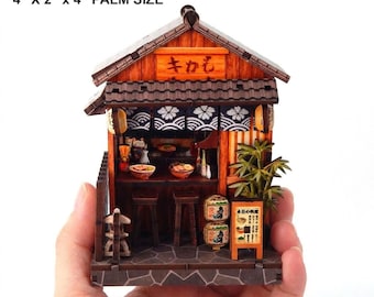 Fully Assembled Japan Ramen Shop Miniature | Light Up Japanese Food Stall Diorama (NOT A KIT) - Finished Display
