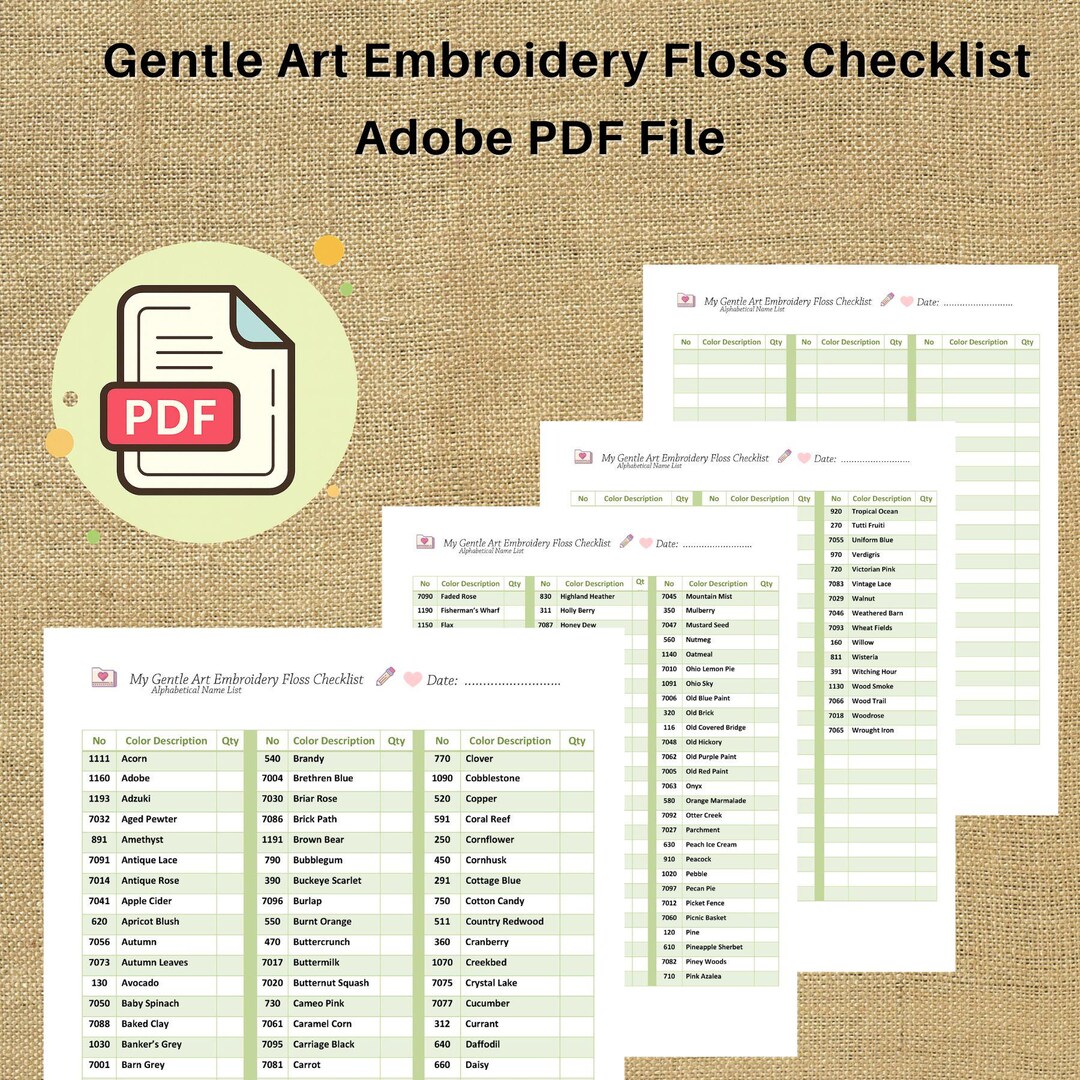 Gentle Art Floss Checklist 2026 | Printable Embroidery Thread Organizer PDF | Cross Stitch ...