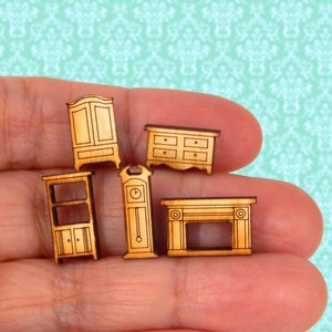 1/144 Scale Dollhouse Miniature Set of 5 Unfinished LIVING ROOM Furniture Grandfather Clock Console Shelving Fireplace Cabinet  DIY Tiny!!