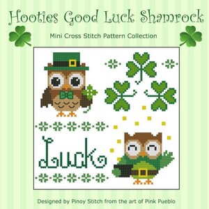 Hooties Viel Glück Kleeblatt Eulen Mini Collection Kreuzstich PDF Chart