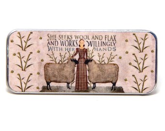 Magnetic Sewing Needle Case Needle Slider Case Americana She Seeks Wool & Flax