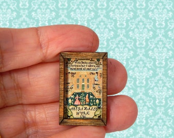 1/24 or 1/12 Dollhouse Miniature Wood Frame RECT Faux Antique Sampler for Dollhouse, Diorama, Jewelry Artisan