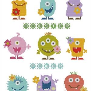 Monster Flower Power Minis Cross Stitch PDF Chart