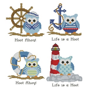 Hooties Nautical Collection Cross Stitch Pattern PDF image 1